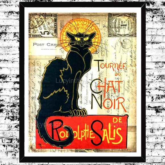 Art Print Chat Noir Black Cat Vintage Art Wall Decor 8.5x11 - Picture 1 of 5